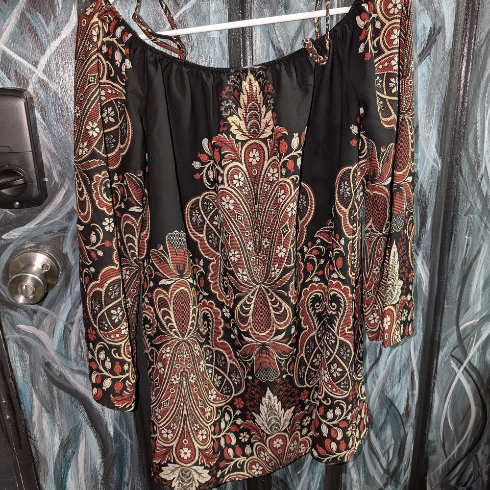 Forever 21 Ornate Black and Red Mini Dress